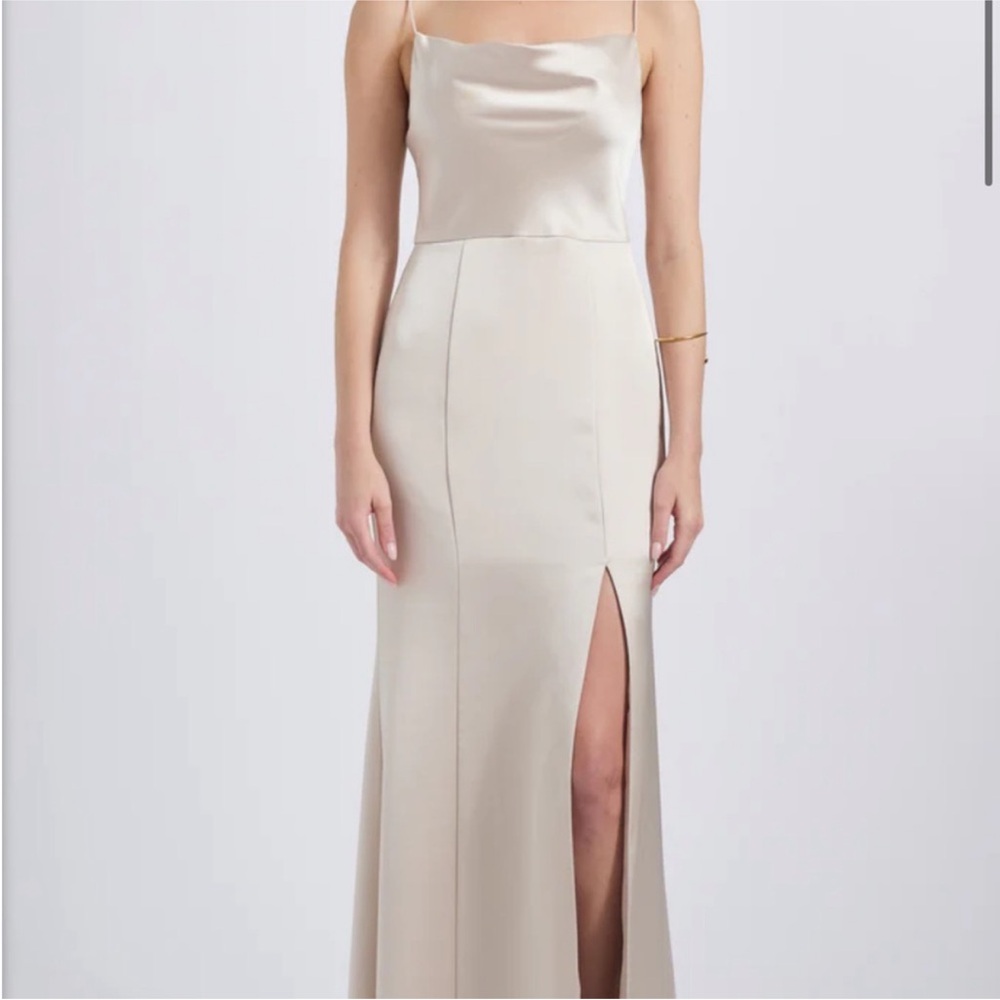 NWT Amsale Champagne Fluid Satin Sleeveless Gown